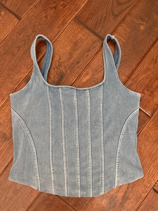 Express Tops - Express Light Blue Denim Corset Tank Top